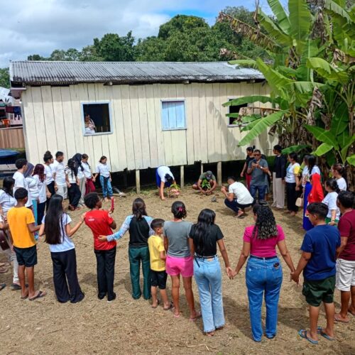 Imagem: JM reunida em prol da casa comum a partir de uma atividade de plantio de árvore